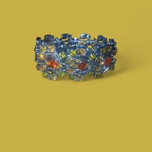 Stretchy Silver Bracelet with Vibrant Gemstones